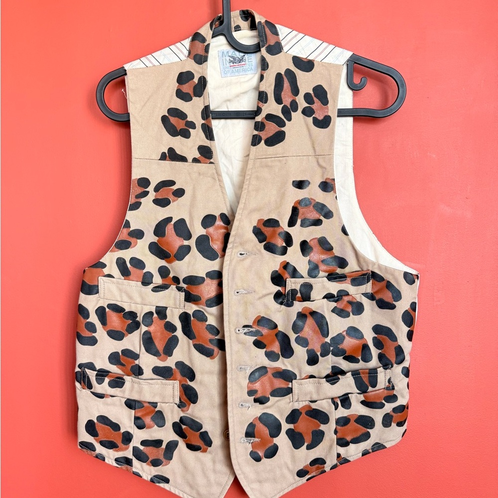 Mark McNairy Leopard Print Utility Vest — Tan, Black & Brown